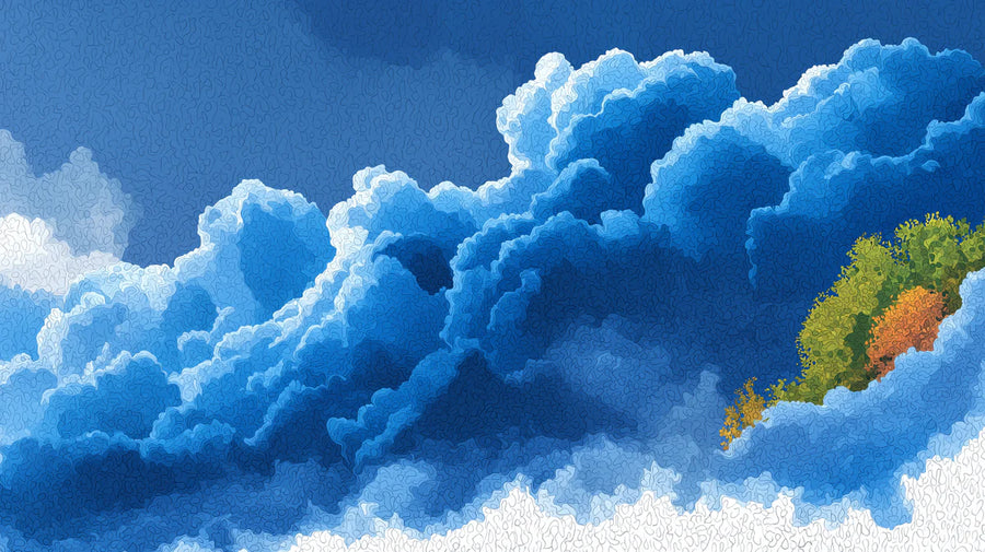 Schwebende Insel Himmel Wandtapete — Traumhafte Wolken und üppige Bäume Wandtapete printable artwork