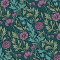 Botanical Floral Mural Wallpaper — Moody Teal and Violet Pattern Mural Wallpaper - room preview 04