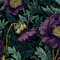 Vintage Floral Mural Wallpaper in Plum and Teal — Moody Botanical Mural Wallpaper - room preview 04