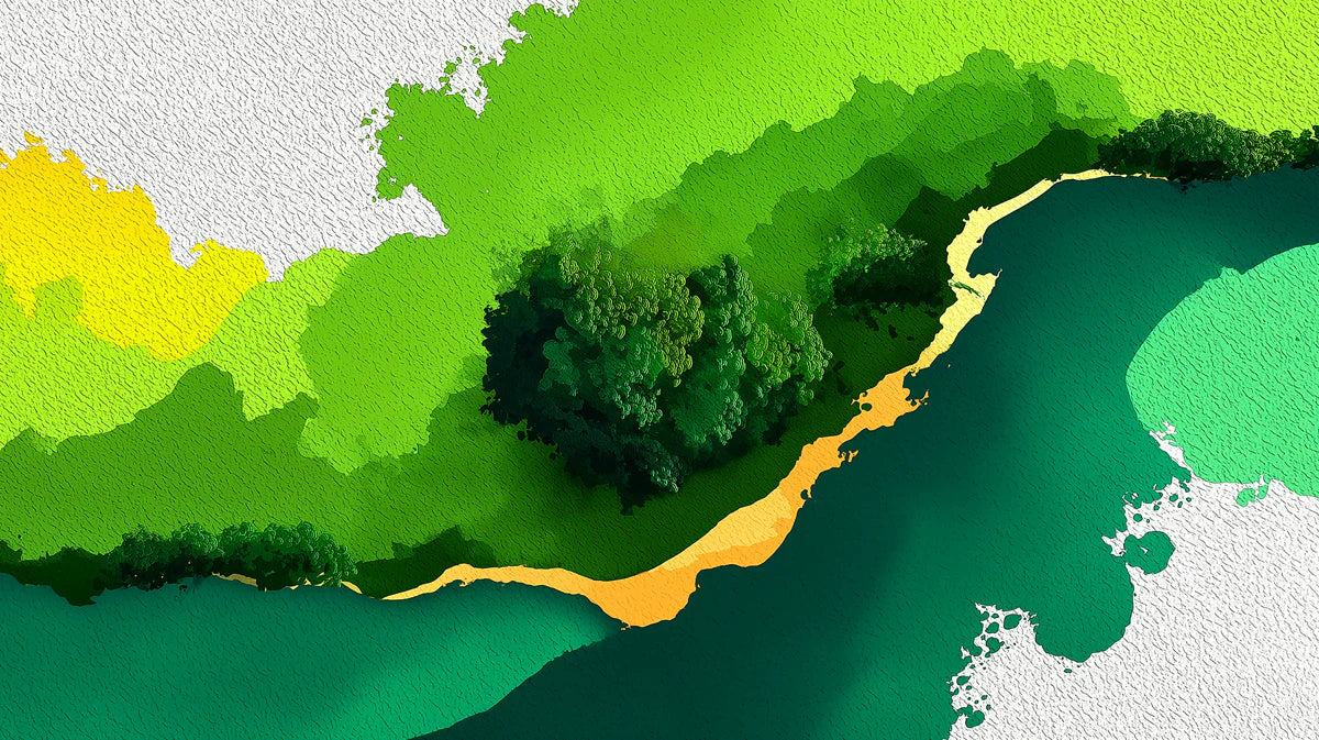 Abstract Aerial River Mural Wallpaper in Vibrant Green and Ochre Mural Wallpaper - room preview 04