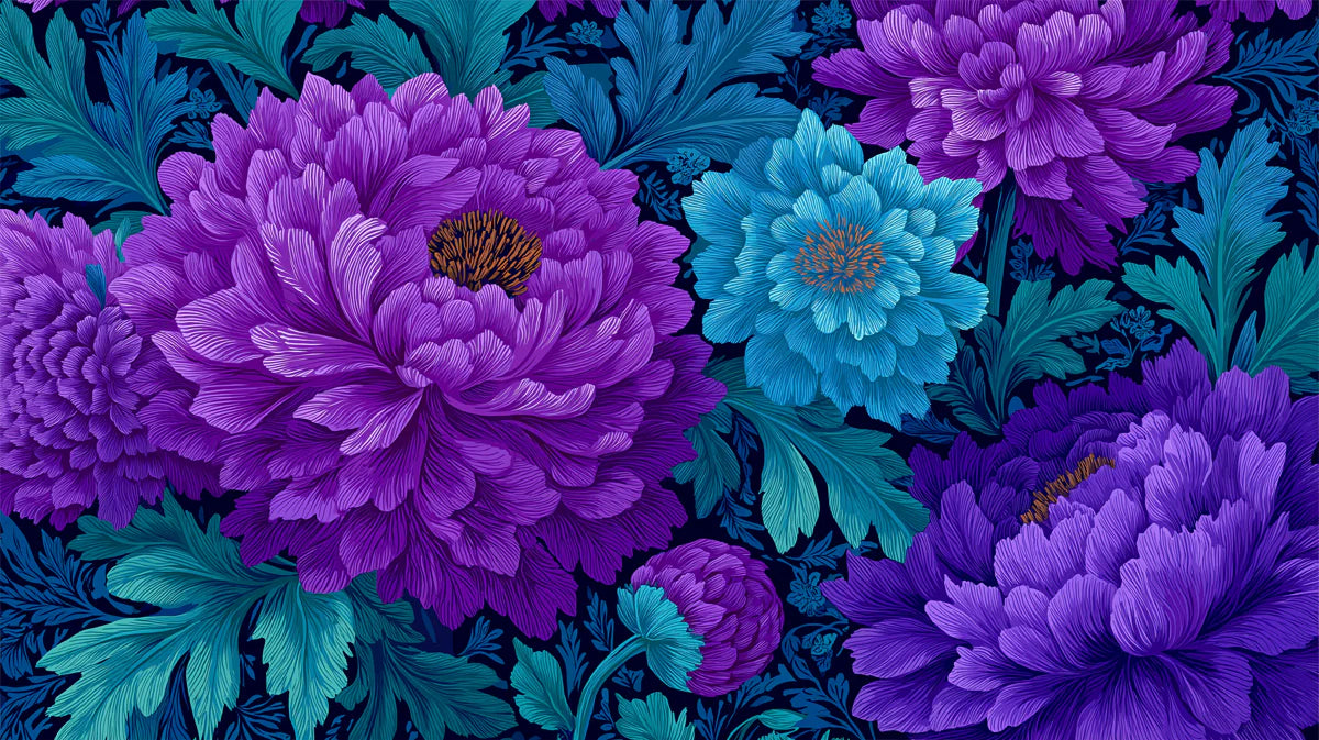 Vibrant Peony Botanical Mural Wallpaper — Deep Jewel Tones Mural Wallpaper - room preview 04