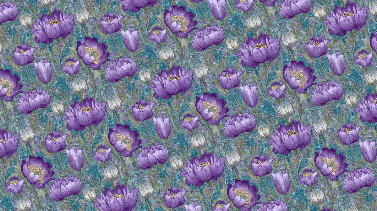 Botanical Peony Mural Wallpaper — Whimsical Violet and Teal Mural Wallpaper - room preview 04