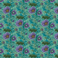 Vintage Botanical Floral Mural Wallpaper — Moody Teal and Purple Mural Wallpaper - room preview 04