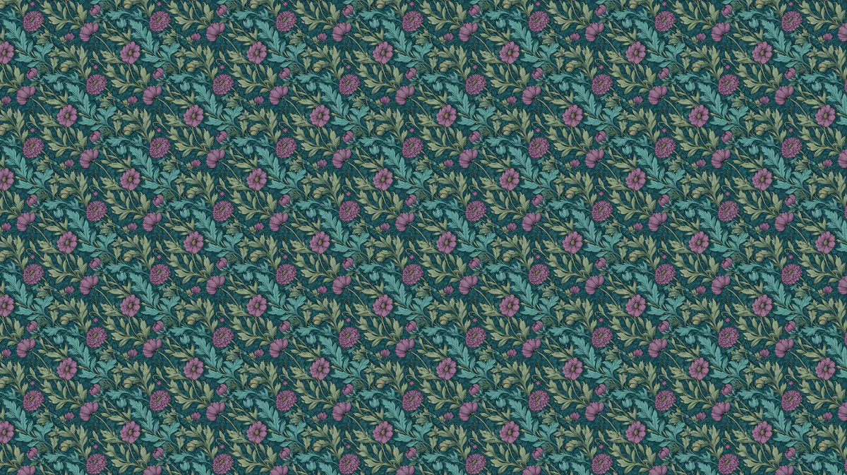 Vintage Floral Mural Wallpaper in Plum and Teal Mural Wallpaper - room preview 04