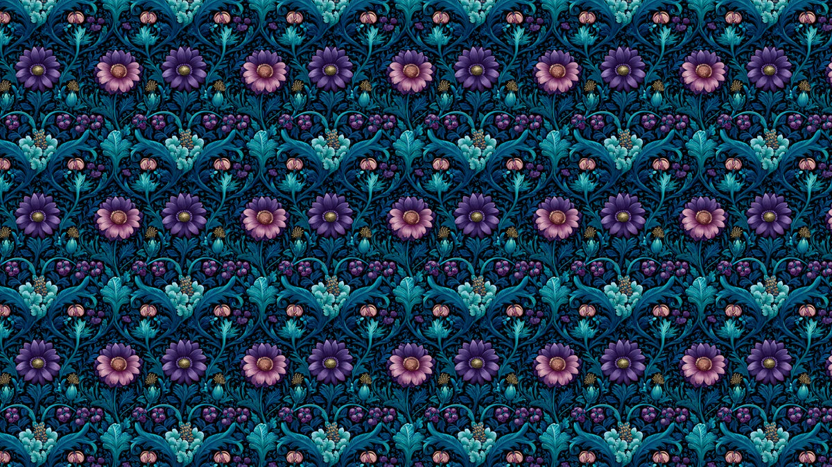 Midnight Bloom Botanical Mural Wallpaper — Dark Floral Art Mural Wallpaper - room preview 04
