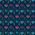 Midnight Bloom Botanical Mural Wallpaper — Dark Floral Art Mural Wallpaper - room preview 04