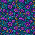 Vivid Purple and Teal Floral Mural Wallpaper — Artistic Botanical Mural Wallpaper - room preview 04