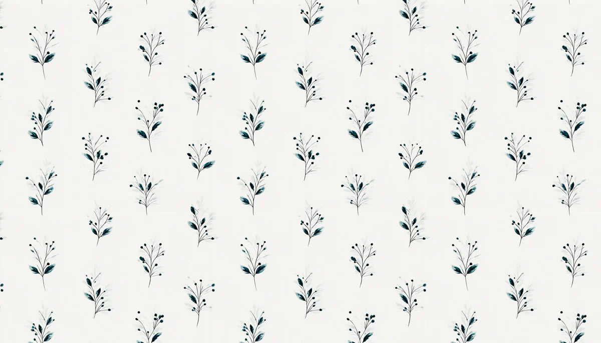 Minimalist Botanical Sprig Mural Wallpaper — Navy and Off-White Mural Wallpaper - room preview 04