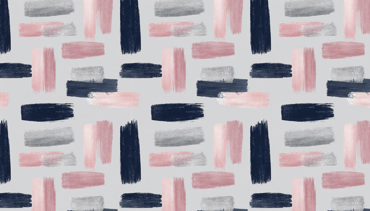 Abstract Brushstroke Mural Wallpaper — Navy, Pink, and Silver Mural Wallpaper - room preview 04