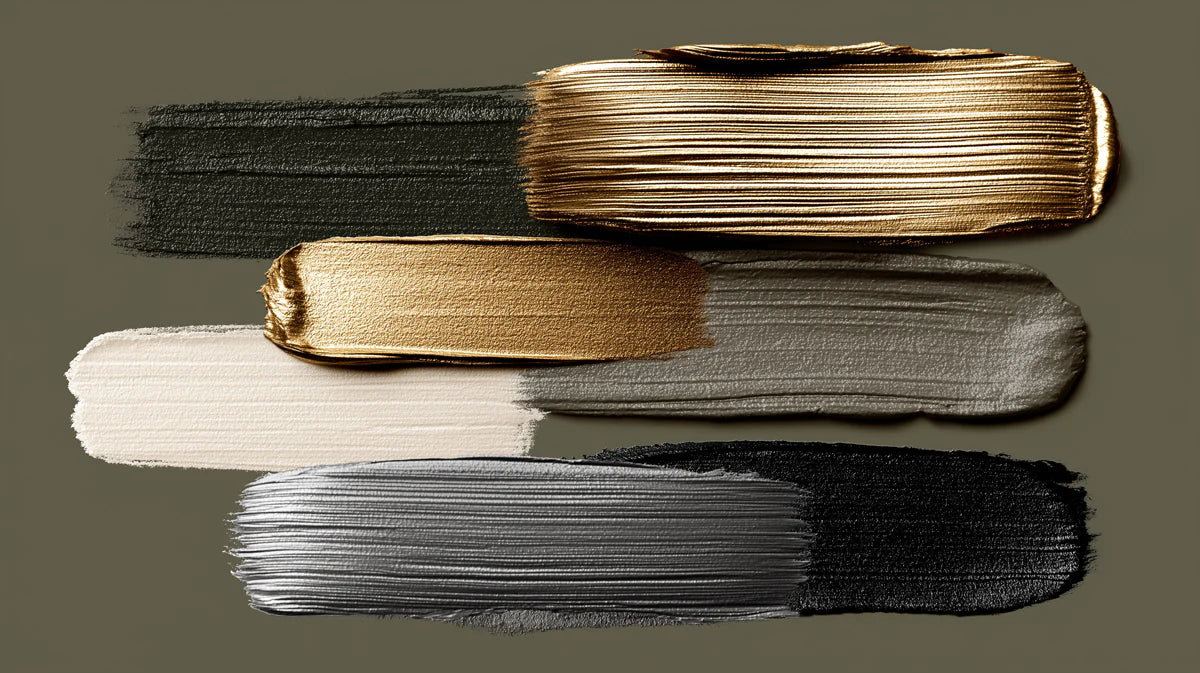 Metallic Brushstroke Mural Wallpaper — Gold and Charcoal Abstract Mural Wallpaper - room preview 04