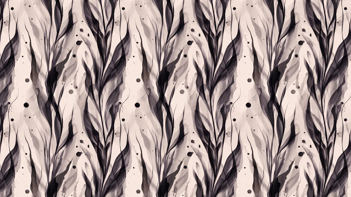Abstract Vertical Leaf Mural Wallpaper — Modern Ink Wash Style Mural Wallpaper - room preview 04