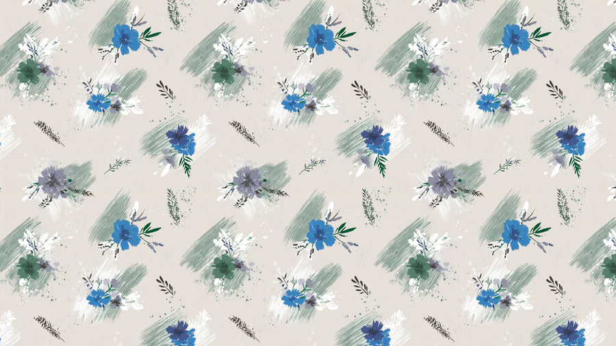 Papier peint mural floral peint abstrait — Papier peint mural sauge et cobalt printable artwork