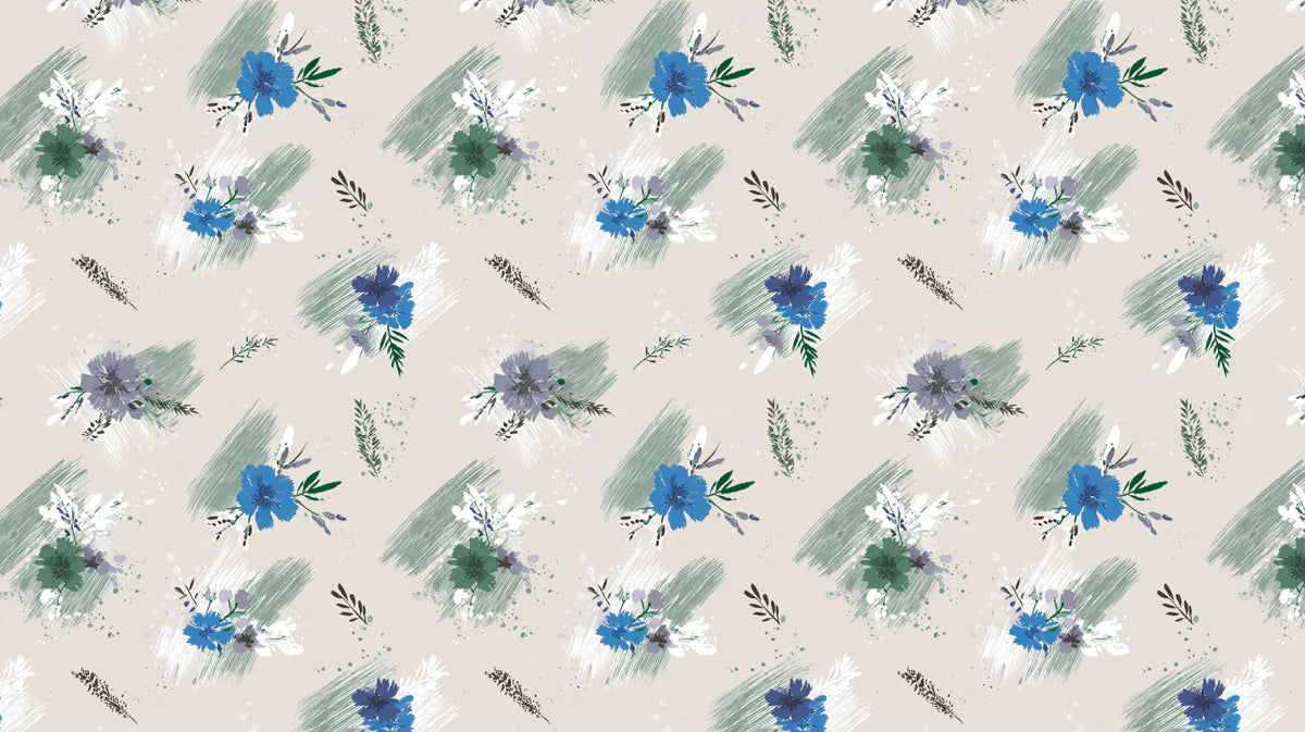 Abstract Painted Floral Mural Wallpaper — Sage and Cobalt Mural Wallpaper - room preview 04