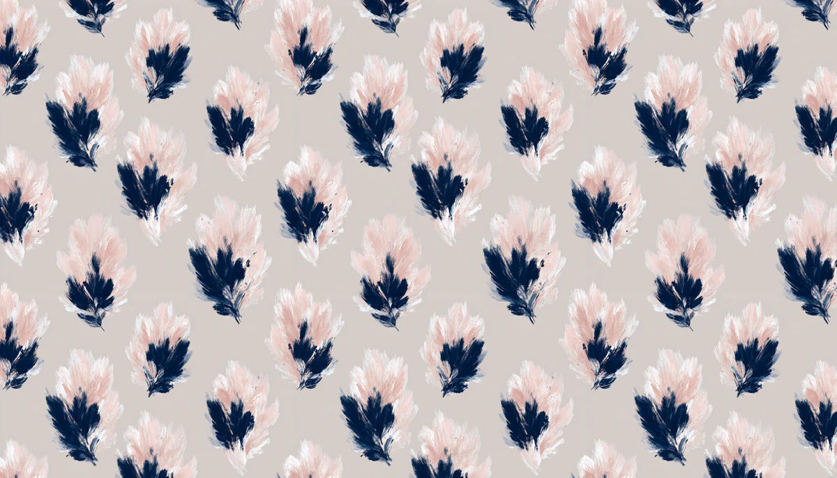 Abstract Feather Mural Wallpaper — Soft Navy and Blush Strokes Mural Wallpaper - room preview 04
