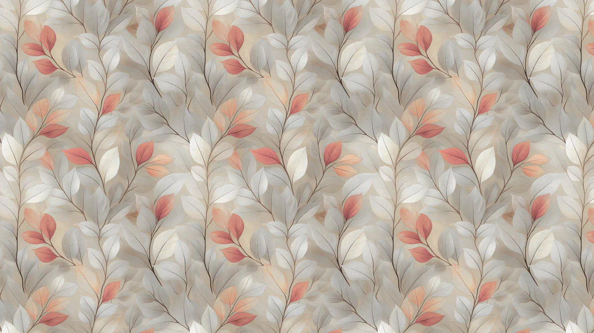 Abstract Botanical Mural Wallpaper — Soft Pink and Gray Leaf Trail Mural Wallpaper - room preview 04