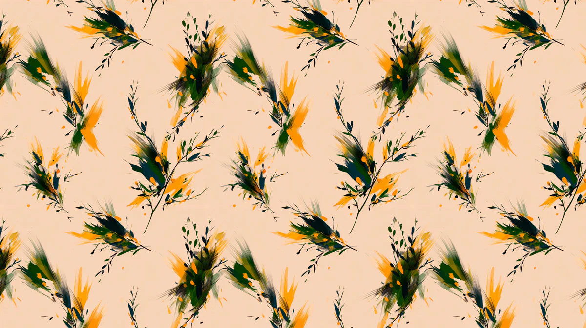 Abstract Botanical Mural Wallpaper — Ochre and Green Brushstrokes Mural Wallpaper - room preview 04
