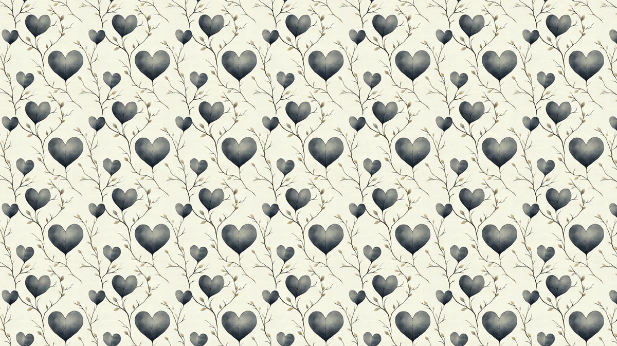 Heart Leaf Branch Mural Wallpaper — Soft Charcoal Botanical Pattern Mural Wallpaper - room preview 04