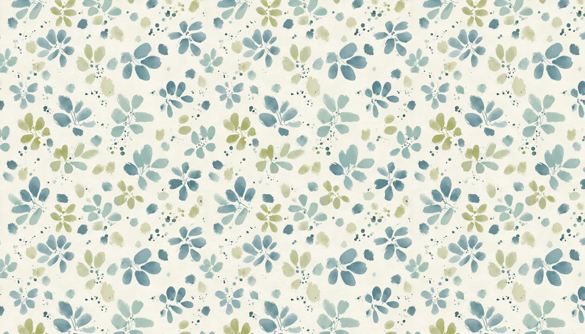 Watercolor Botanical Mural Wallpaper in Sage and Slate Blue Mural Wallpaper - room preview 04
