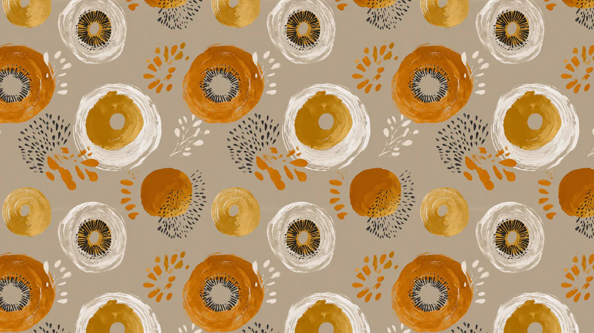 Abstract Painted Circle Mural Wallpaper — Ochre and Warm Taupe Mural Wallpaper - room preview 04