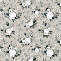 White Floral Bouquet Mural Wallpaper on Soft Beige Background Mural Wallpaper - room preview 04
