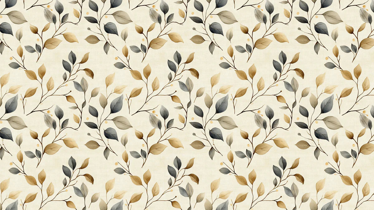 Abstract Botanical Mural Wallpaper — Warm Ochre and Cool Slate Mural Wallpaper - room preview 04