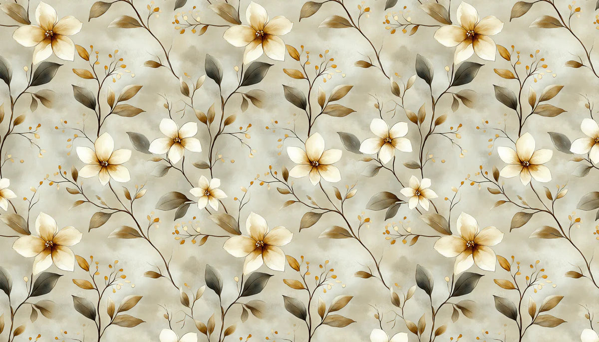 Abstract Botanical Mural Wallpaper — Soft Earthy Floral Print Mural Wallpaper - room preview 04