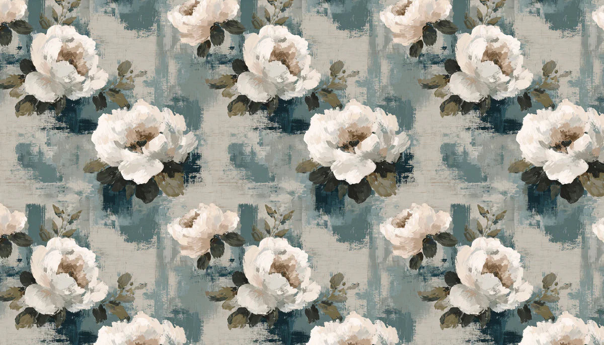 Brushstroke Floral Mural Wallpaper — Artistic Distressed Design Mural Wallpaper - room preview 04