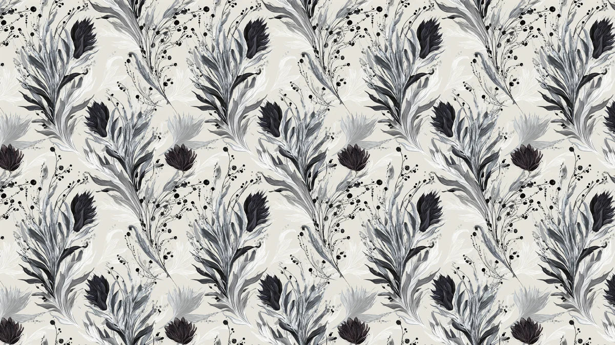 Monochrome Botanical Mural Wallpaper — Expressive Ink Illustration Mural Wallpaper - room preview 04