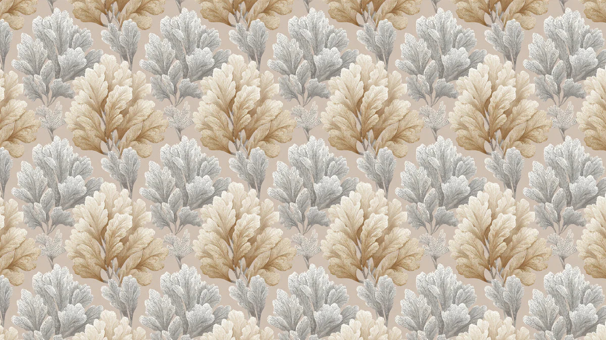 Abstract Foliage Mural Wallpaper — Soft Tan and Gray Leaves Mural Wallpaper - room preview 04