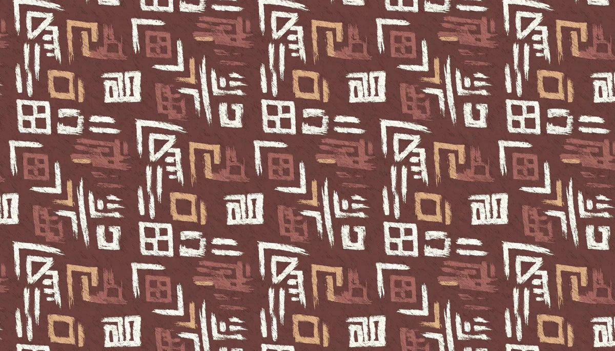 Modern Folk Abstract Mural Wallpaper — Earthy Tribal Print Mural Wallpaper - room preview 04