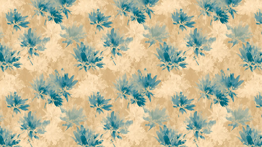 Papier peint mural Abstrait motif floral en fleurs — Papier peint mural Indigo et sable printable artwork