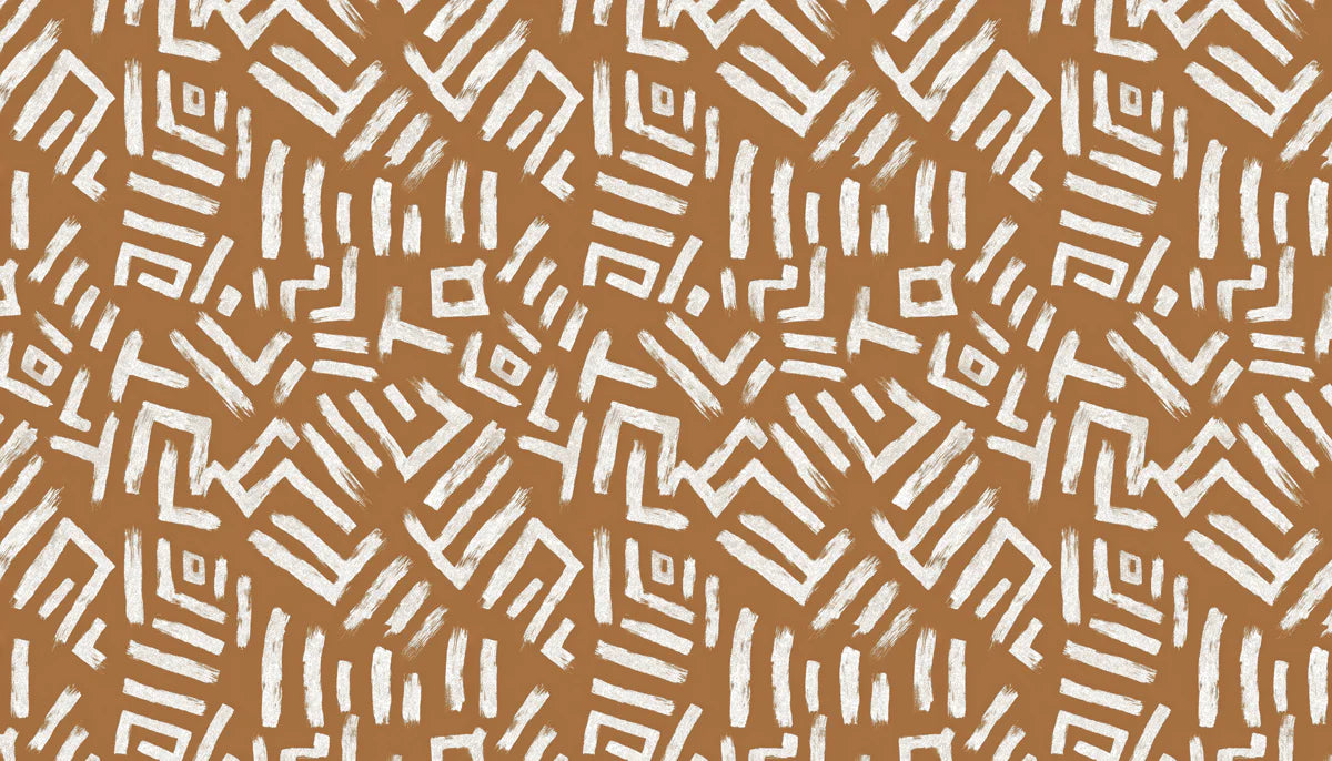 Abstract Tribal Clay Mural Wallpaper — Modern Hand-Drawn Lines Mural Wallpaper - room preview 04
