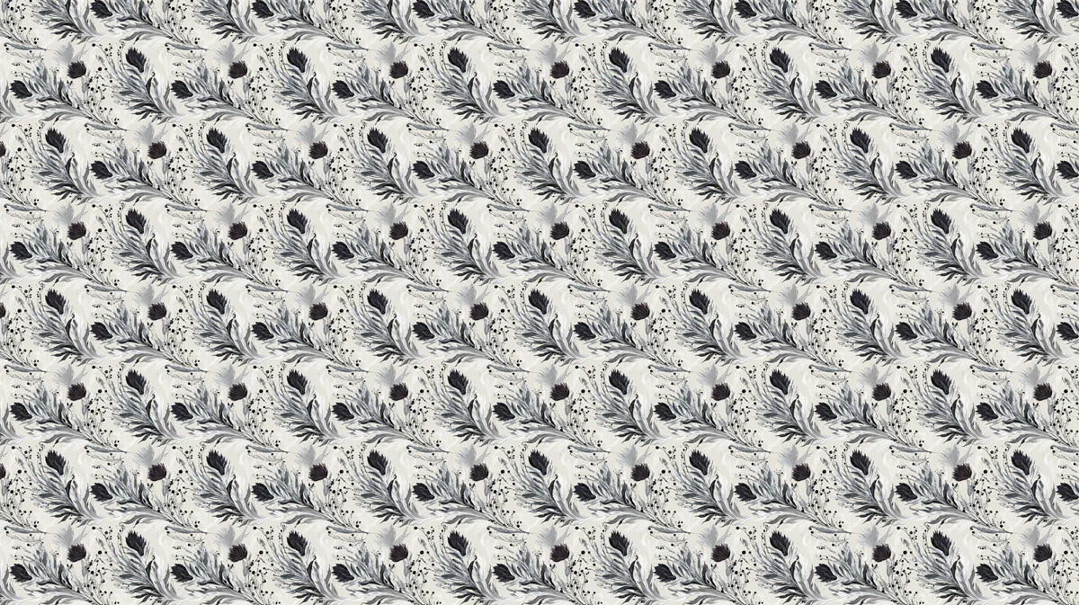 Monochrome Botanical Mural Wallpaper — Abstract Feathered Floral Mural Wallpaper - room preview 04