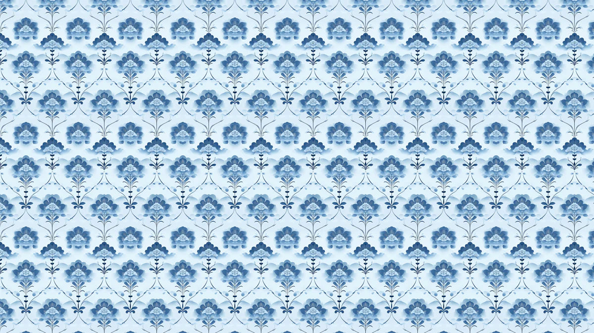 Delicate Damask Floral Mural Wallpaper — Soft Blue Pattern Mural Wallpaper - room preview 04