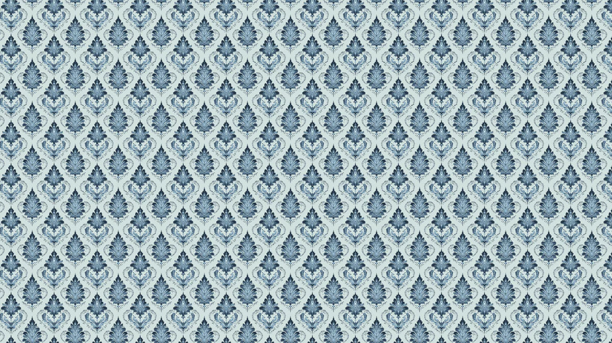 Traditional Damask Floral Mural Wallpaper — Cool Blue Leaf Pattern Mural Wallpaper - room preview 04