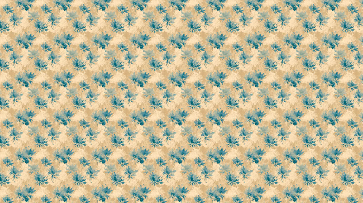 Abstract Floral Mural Wallpaper in Ocean Blue and Sand Mural Wallpaper - room preview 04
