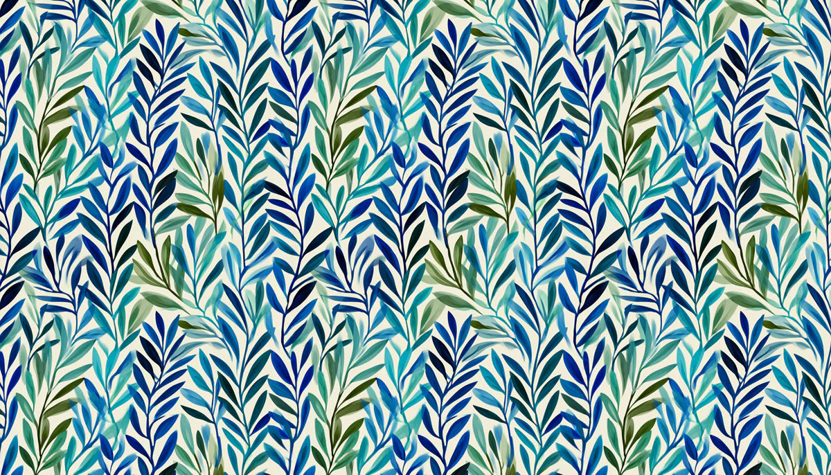 Abstract Foliage Mural Wallpaper — Blue and Green Leaf Pattern Mural Wallpaper - room preview 04