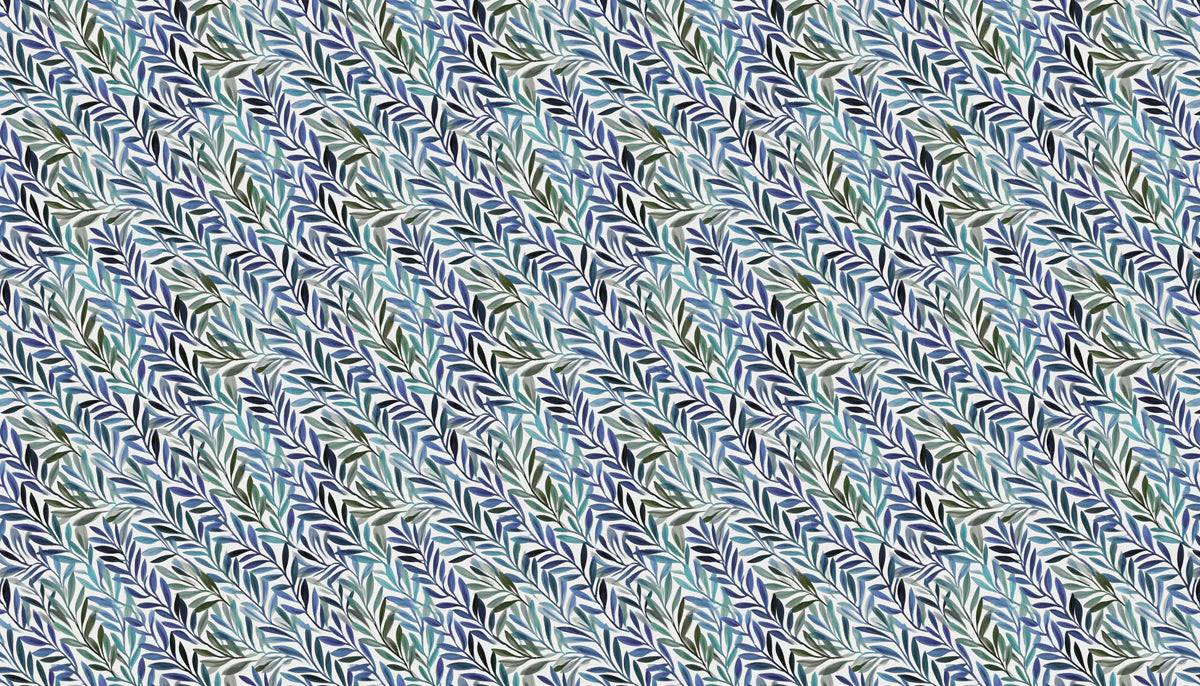 Abstract Botanical Mural Wallpaper — Blue and Sage Leaf Pattern Mural Wallpaper - room preview 04