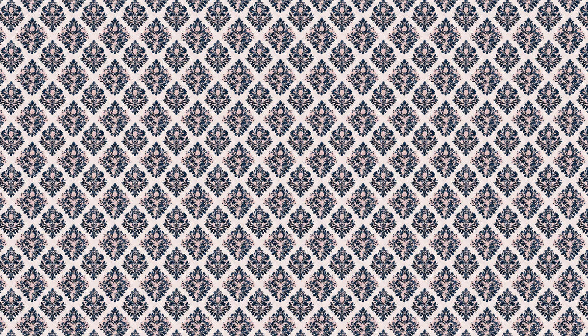 Navy and Blush Pink Damask Mural Wallpaper — Traditional Floral Mural Wallpaper - room preview 04