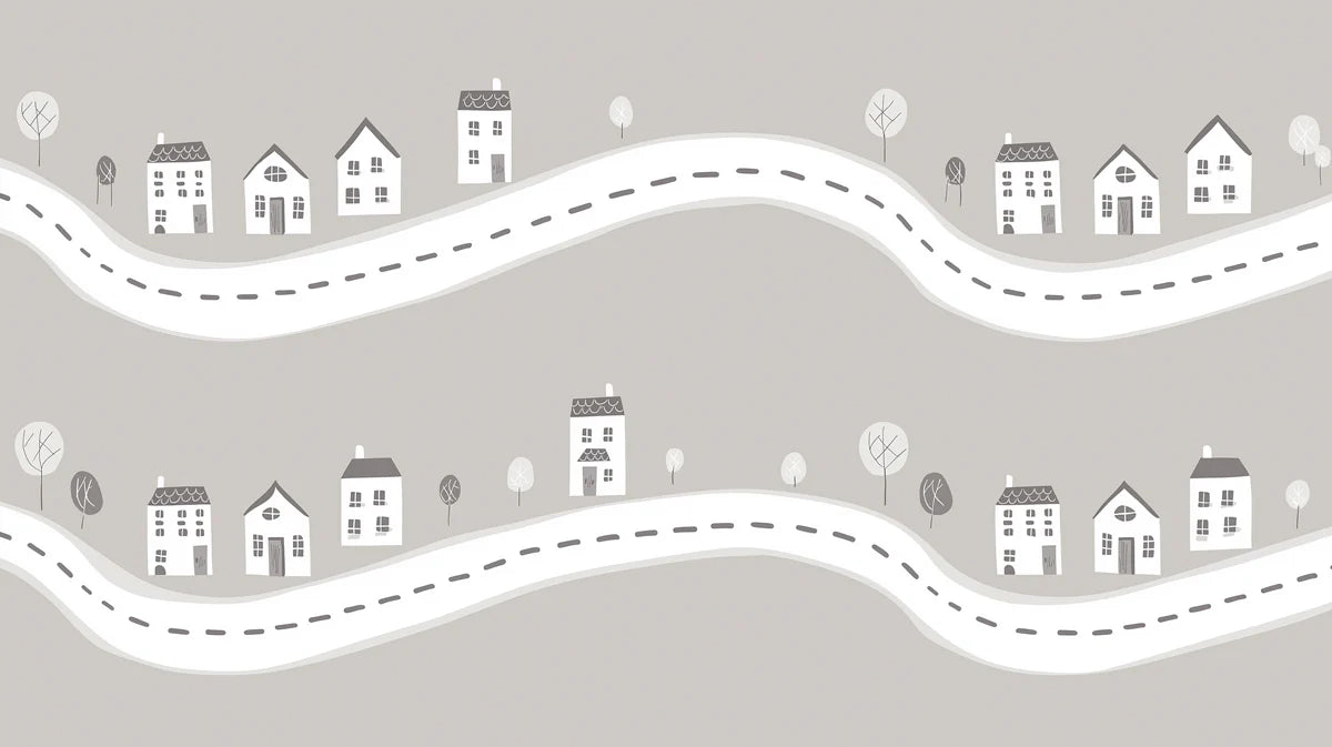 Roadside Village Mural Wallpaper — Minimalist Scandi Line Art Mural Wallpaper - room preview 04