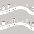 Roadside Village Mural Wallpaper — Minimalist Scandi Line Art Mural Wallpaper - room preview 04