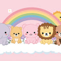 Kawaii Animal Rainbow Mural Wallpaper — Whimsical Playful Design Mural Wallpaper - room preview 04