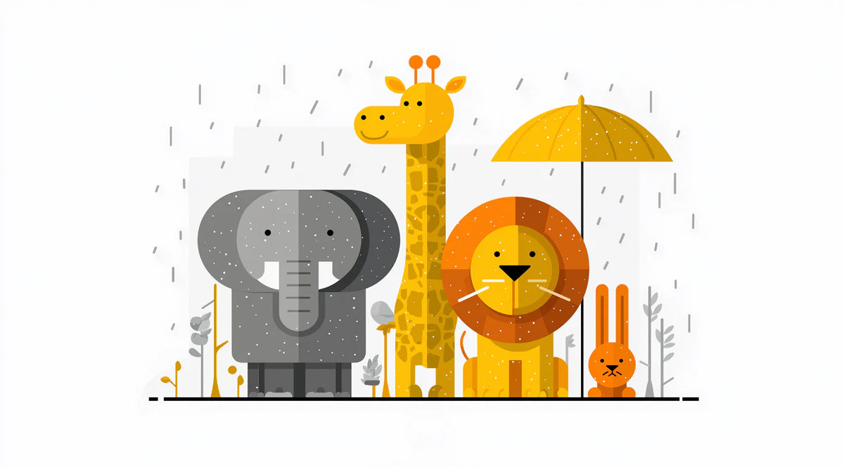 Safari Friends Rain Umbrella Mural Wallpaper — Geometric Design Mural Wallpaper - room preview 04
