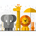 Safari Friends Rain Umbrella Mural Wallpaper — Geometric Design Mural Wallpaper - room preview 04