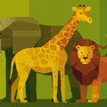 Geometric Safari Animal Group Mural Flat Art, Layered Background, Warm Earth Tones Mural Wallpaper - room preview 04