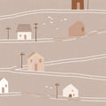 Minimalist Village Landscape Mural Wallpaper — Soft Earthy Tones Mural Wallpaper - room preview 04