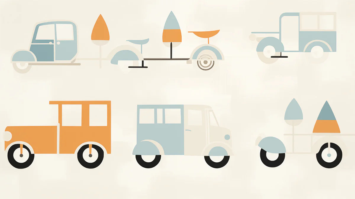 Retro Vehicle Geometric Mural Wallpaper — Playful Transport Print Mural Wallpaper - room preview 04
