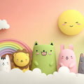3D Animal Friends Mural Wallpaper — Pastel Rainbow & Sunset Sky Mural Wallpaper - room preview 04