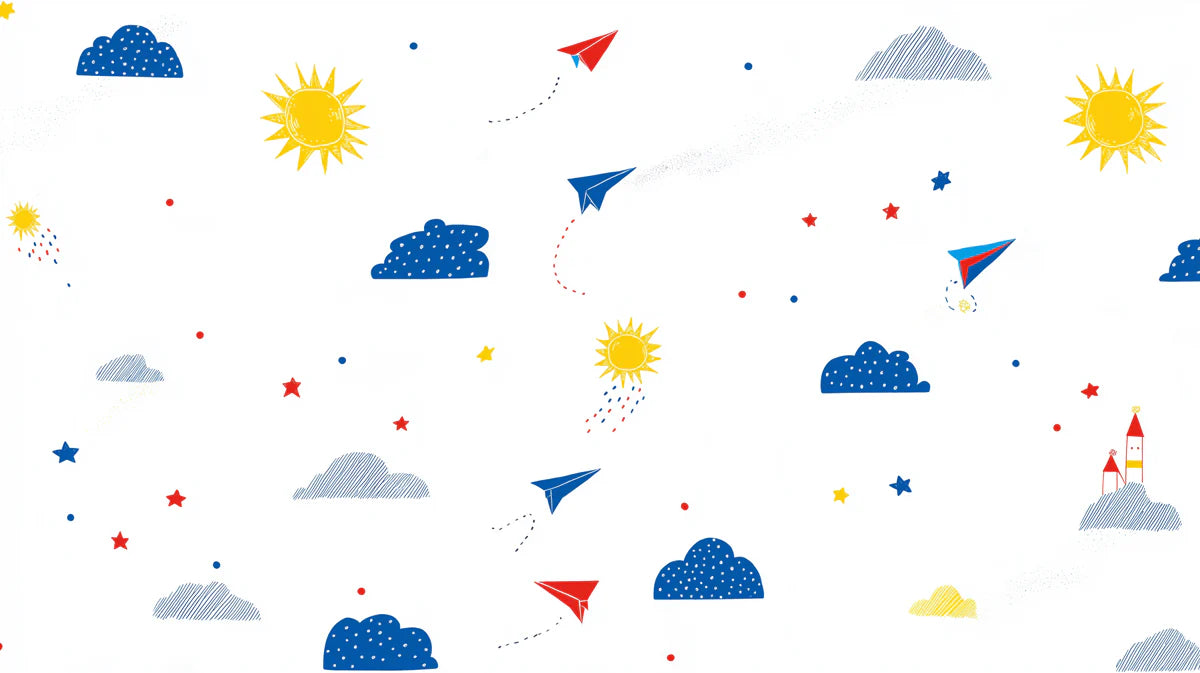 Paper Airplane Sky Mural Wallpaper — Playful Doodle Pattern Mural Wallpaper - room preview 04