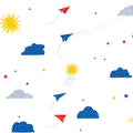 Paper Airplane Sky Mural Wallpaper — Playful Doodle Pattern Mural Wallpaper - room preview 04
